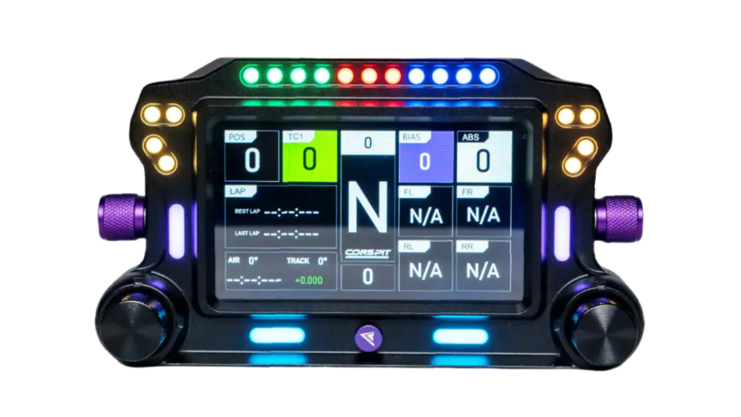CONSPIT CSD Dashboard framifrån med aktiv SimHub-telemetridisplay