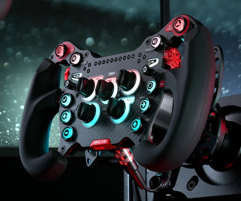 GSI GXL V2 in a cockpit with illuminated RGB buttons and controls