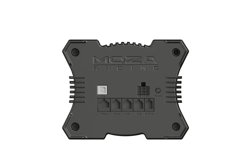 MOZA R12 V2 direct drive-rattbas med anslutningspanelen på undersidan