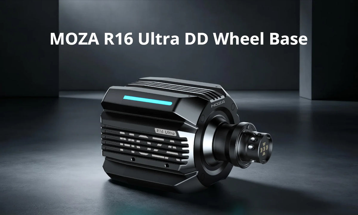 MOZA R16 Ultra 16 Nm direct drive-rattbas i mörk studiomiljö