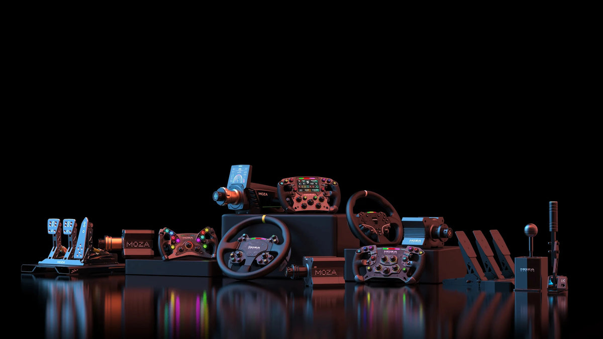 Moza Racing och flight simulator sortiment – komplett utrustning för sim racing och flygsimulering