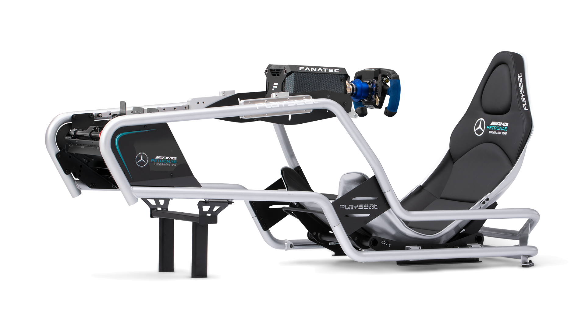 Playseat Formula Intelligence Mercedes-AMG F1 med Fanatec Direct Drive sedd från sidan
