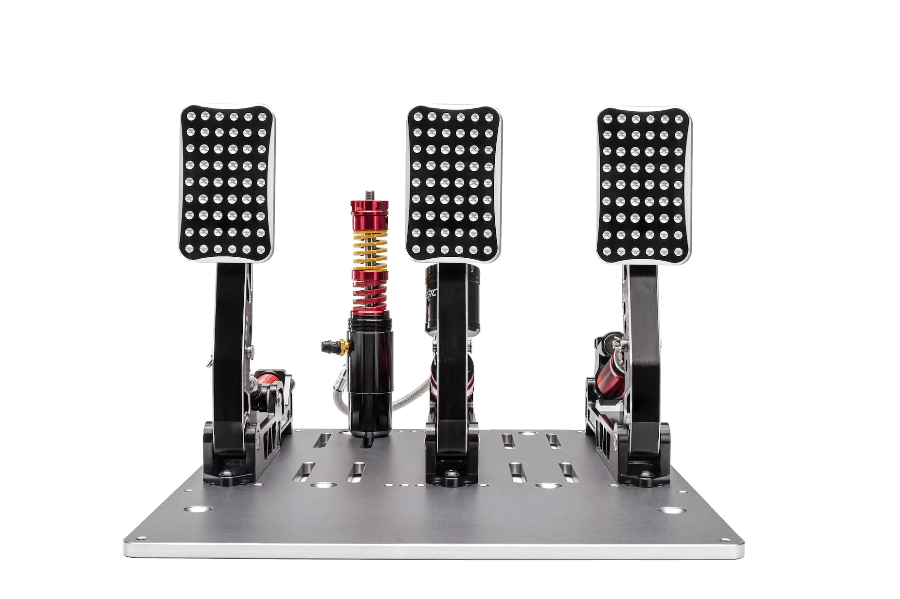 Simagic P2000 hydrauliskt pedalset med gas, broms och koppling framifrån