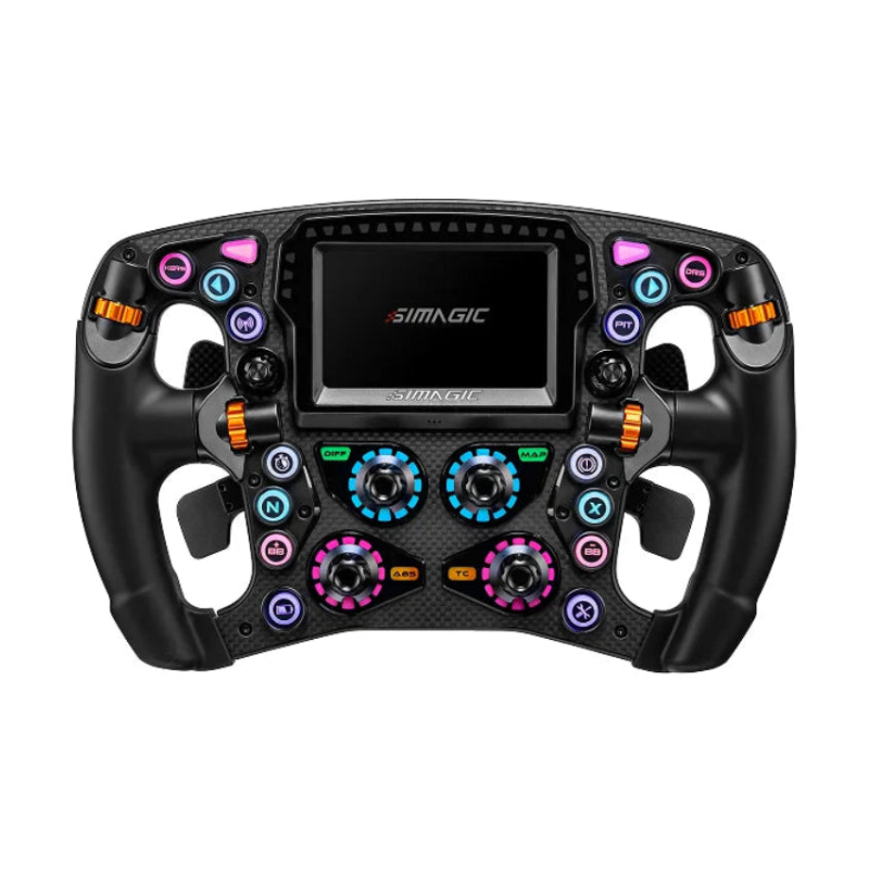 Simagic ZEUS Formula Steering Wheel – front view with telemetry display
