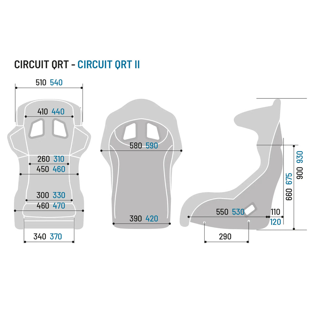 Måttskiss för Sparco Circuit QRT Gaming och Circuit QRT II